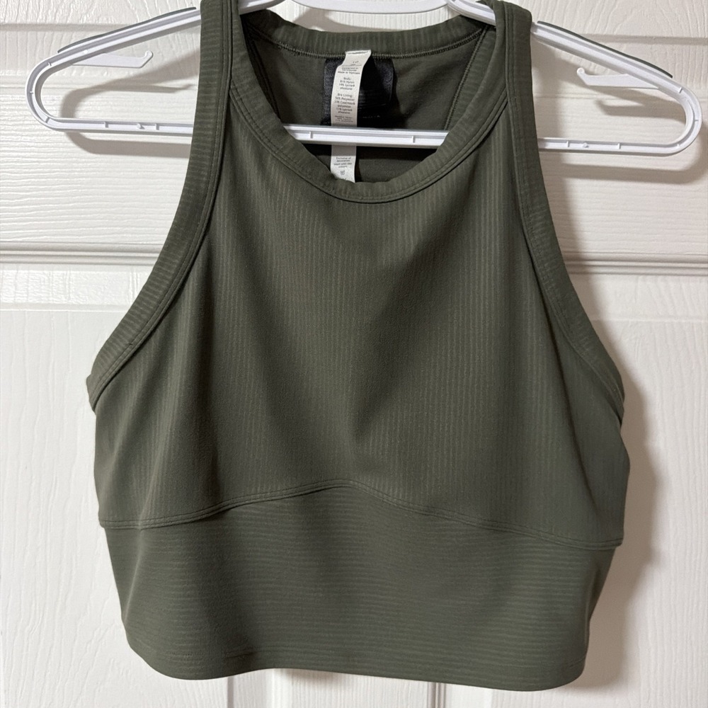 Lululemon Nulu High Neck Crop Top Size 10 Dark Green Color Athleisure Yoga